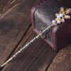 Purple & Yellow Scalloped Oak Leaf Enameled Metal Hairpin