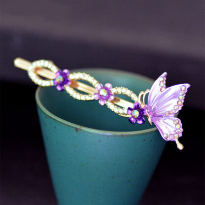 Purple Painted Butterfly Bobby Pin Main