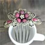 Antique Finished Flower Rhinestone Metal Hair Comb