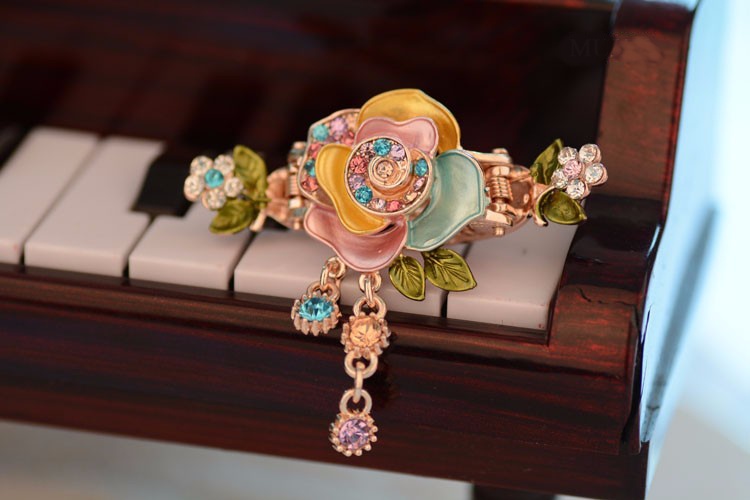Rose Painted Metal Hair Claw Multi