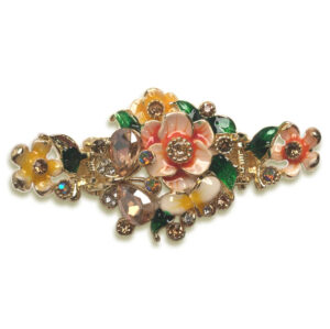 Orange Enameled Painted Flower and Butterfly Hair Claw