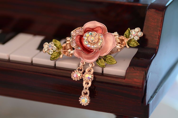 Rose Painted Metal Hair Claw Pink