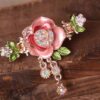 Pink Painted Rose Flower Metal Hair Clip Claw