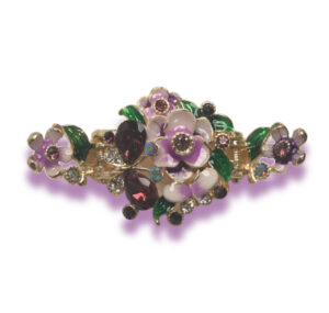 Purple Enameled Painted Flower and Butterfly Hair Claw