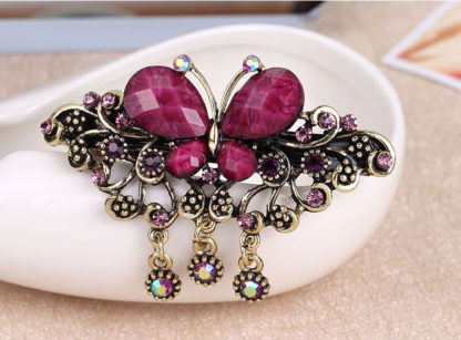 Purple Rhinstone Butterfly Hair Barrette Metal