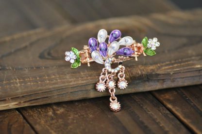 Purple Painted Peacock Metal Hair Clip Claw