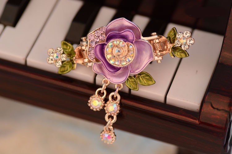 Rose Painted Metal Hair Claw Purple