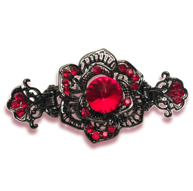 Red Rose Black Metal Hair Claw Clip