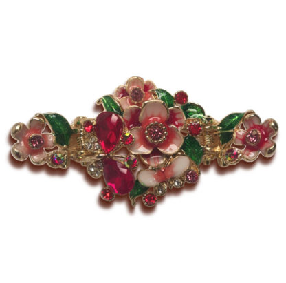 Red Enameled Painted Flower and Butterfly Hair Claw