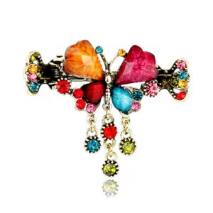 Multi Retro Rhinestone Butterfly Shaped Hair Claw Clip