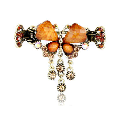 Brown Retro Rhinestone Butterfly Shaped Hair Claw Clip