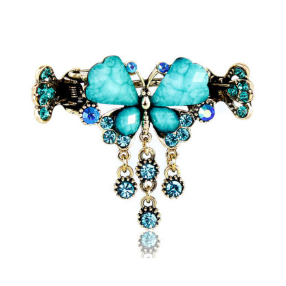 Blue Retro Rhinestone Butterfly Shaped Hair Claw Clip