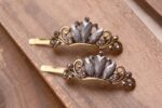 Gray Three Rhinestone Metal Bobby Pins Two Piece Set