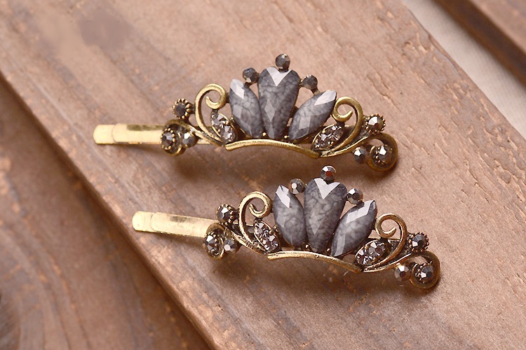 Silver Coconut » Three Stone Hair Metal Bobby Pins Antique Finish Set of  Two.
