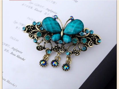 Blue Rhinstone Butterfly Hair Barrette Metal