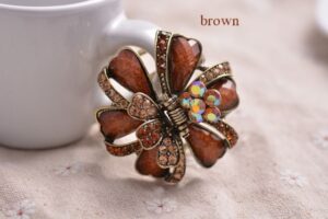 Brown Ribbon Flower Hair Claw Metal