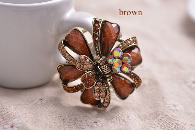Ribbons And Flowers Hair Claw Antique Finish Metal Brown