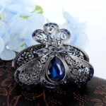 Blue Teardrop Rhinestone Metal Fancy Hair Claw Rounded
