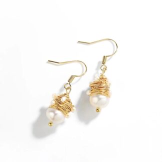 Natural Pearls Gold Wire Dangle Drop Earrings
