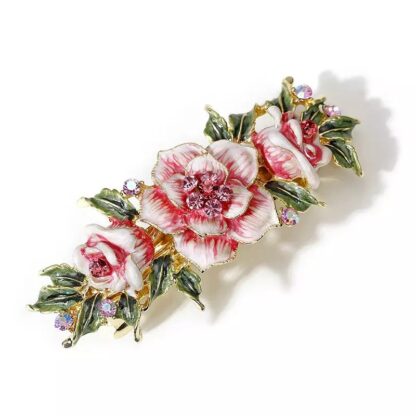 Pink Enameled Metal Flower Barrette