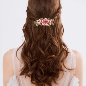 Pink Enameled Metal Flower Barrette Modeled