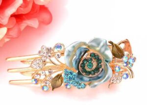 Blue Painted Rose Large Hair Clip