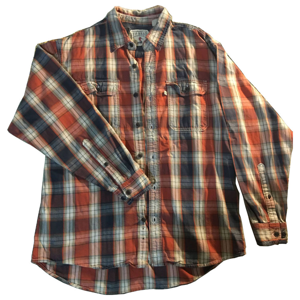 Red Head Plaid Button Down Flannel Long Sleeve