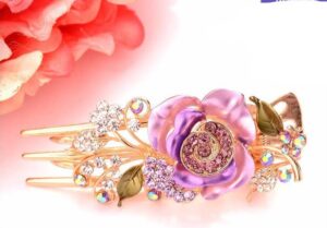Purple Painted Rose Large Hair Clip
