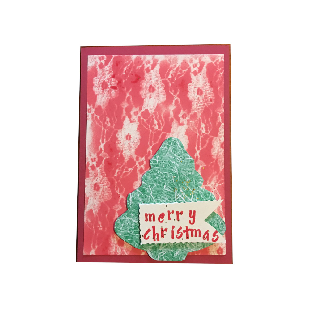 "Merry Christmas" Handmade Card Christmas Tree Red
