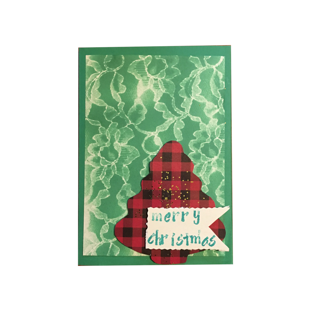 "Merry Christmas" Handmade Card Christmas Tree Green
