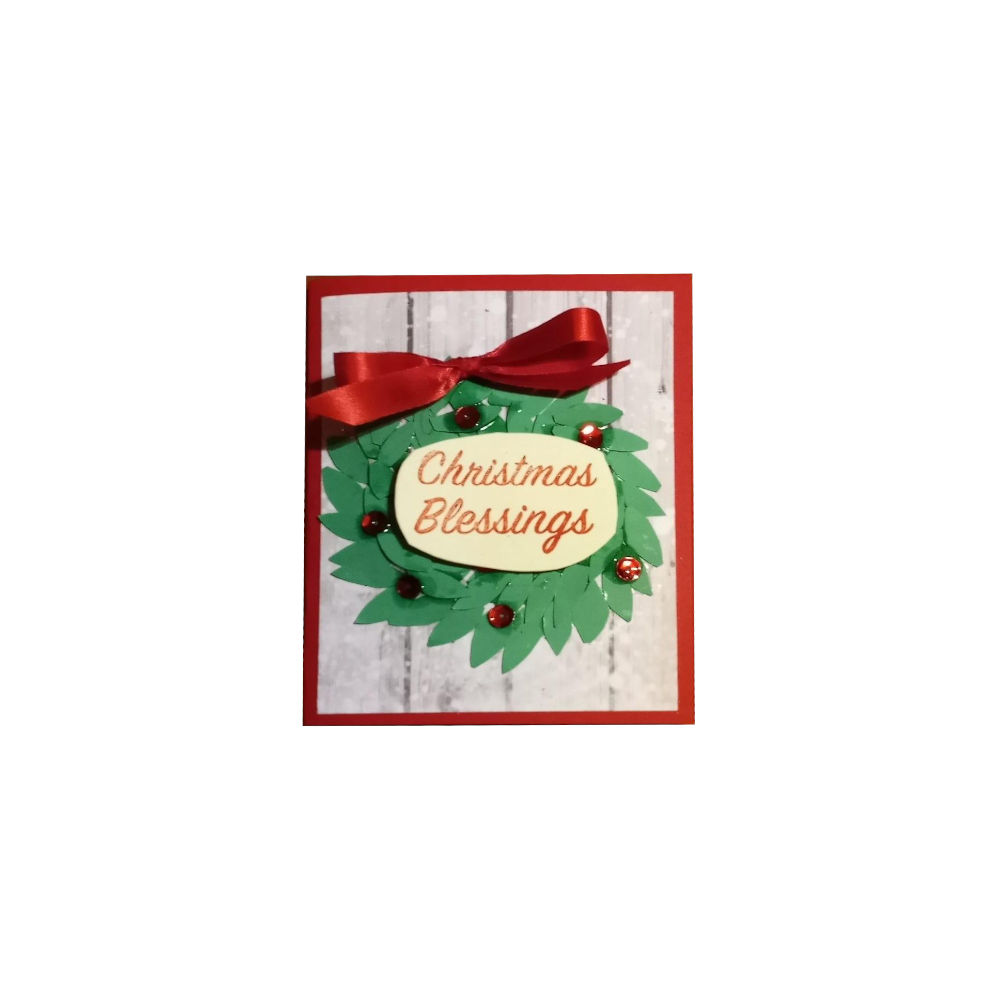 "Christmas Blessings" Wreath Handmade Card Green