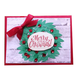 Merry Christmas Wreath Card With Red Bow
