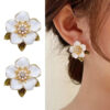 White Five Petal Enameled Metal Post Earrings - Image 6