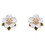 White Flower Enameled Metal Earrings
