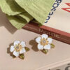 White Five Petal Enameled Metal Post Earrings - Image 5