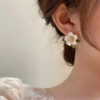 White Five Petal Enameled Metal Post Earrings - Image 3